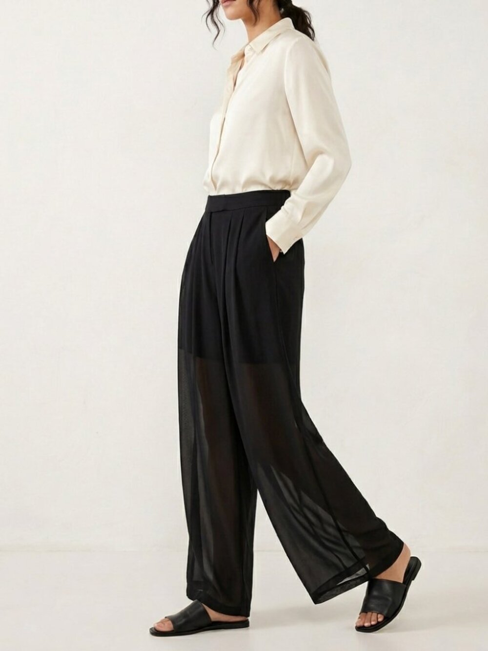 Wide Leg Philosophy Black Sheer Chiffon Pants Size M Medium